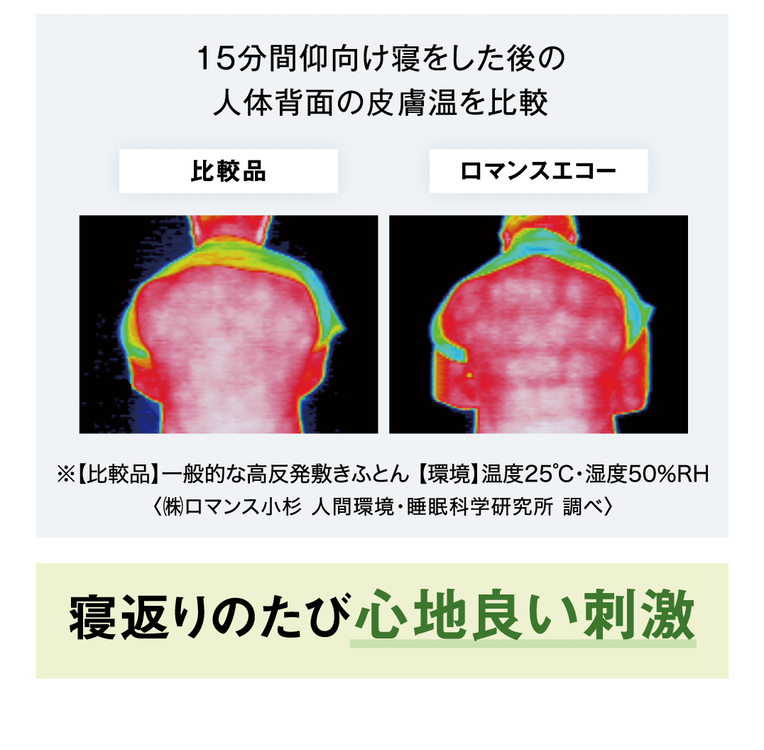 15分間仰向け寝をした後の人体背面の皮膚温を比較