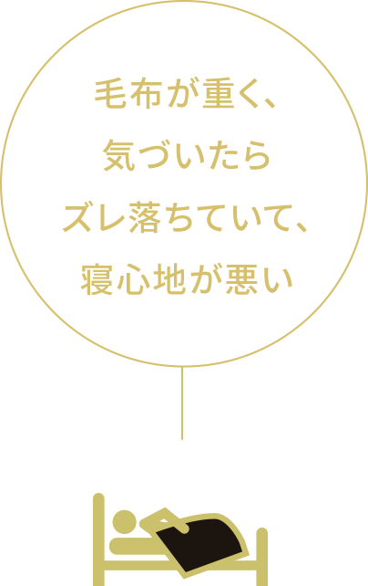 毛布が重く、気づいたらズレ落ちていて、寝心地が悪い